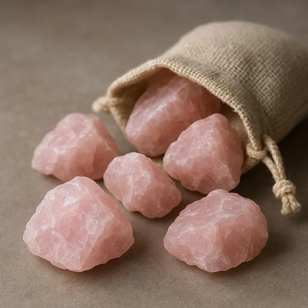 A glowing rose quartz crystal held gently in cupped hands against a soft background