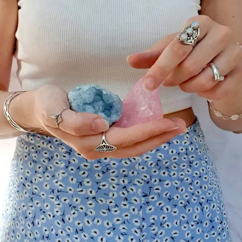 Natural rose quartz formation glowing softly