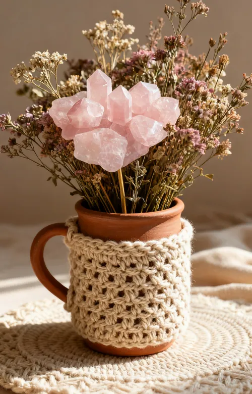 Rose quartz charging under moonlit window